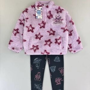 STITCH Pink/purple Star Fleece Jacket and Black Leggings Set